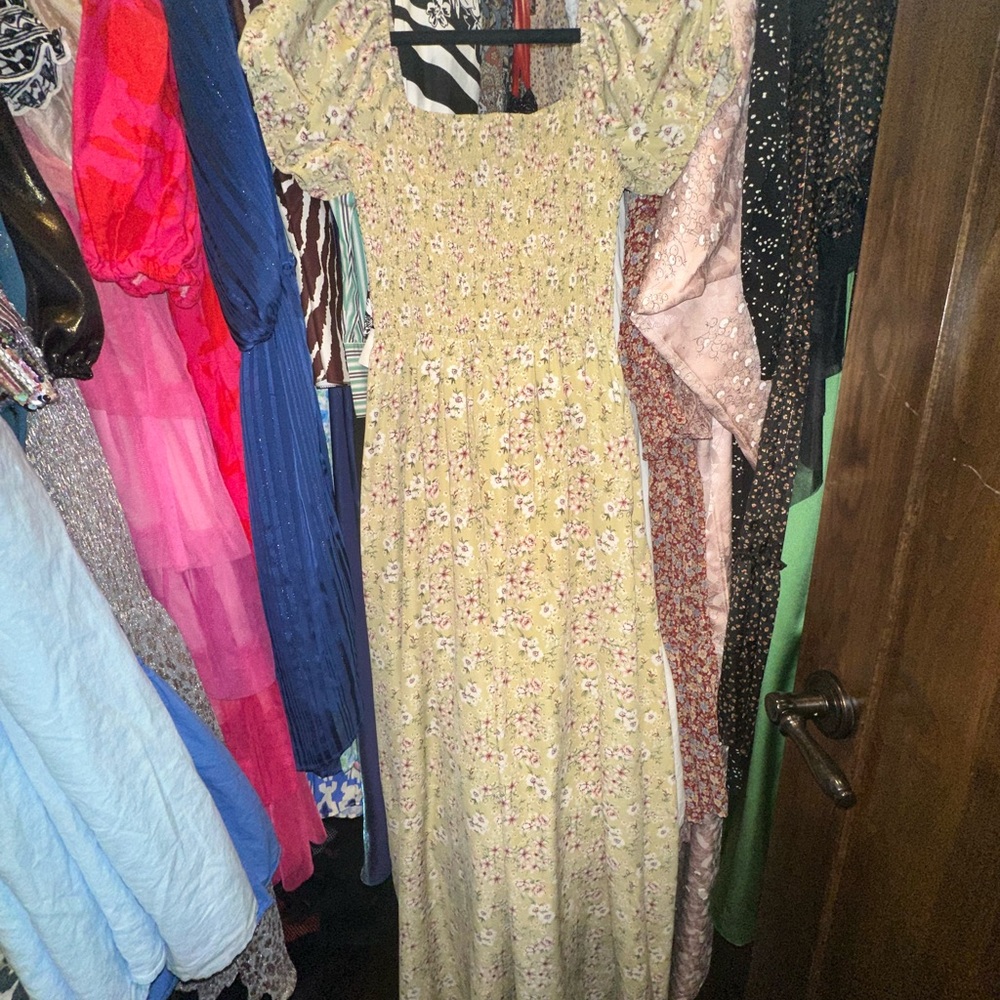 cottage core floral dress with lace up back